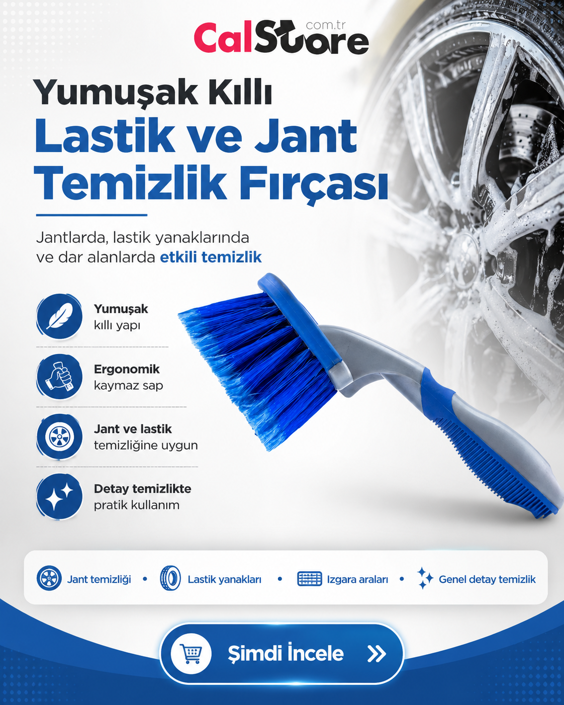 Yumuşak Kıllı Lastik ve Jant Temizlik Fırçası